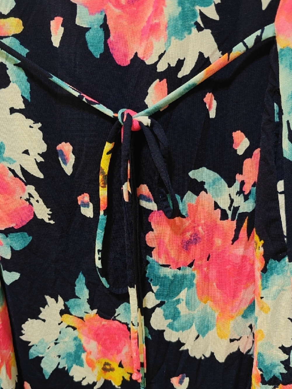 Sew In Love Navy Floral Scoop Neck Top/Mini-dres with Pink & Teal Blooms, Small - Picture 3 of 5